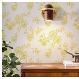 Amiya Yellow and White Floral Wallpaper Peel and Stick Gold Boho Removable Contact Paper A Set of 17.3" X 300"Retro Self Adhesive Wall Paper Decorative WallsBedrooms,Cabinets Decal Vinyl Roll