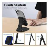 DEERLAMN Cell Phone Stand for Desk, Height Adjustable Cell Phone Holder Portable Desktop Stand, Travel Home Office Desk Accessories Compatible with iPhone 16/15/14/13/12/11 All Smartphone - Black