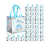 Frienda 50 Pcs Little Pumpkin Gift Bags Fall Baby Shower Party Favor 8 x 8 x 6 Inch a Little Pumpkin Is on The Way Baby Shower Non Woven Bag Fall Goodie Treat Gift Tote with Handle(Blue)
