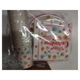 Qinyoung 25 Set Galentines Day Party Decoration Conversation Candy Heart Tableware Set Conversation Heart Disposable Paper Plates Napkins and Cups Happy Galentines Banner for Valentines Party Supplies