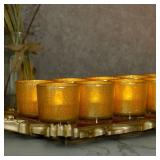 Gold Votive Candle Holders, BeMoment Glitter Glass Tealight Candle Holder for Christmas, Wedding Decor and Home Decor, Festival, Xmas, Holiday, Set of 12 - Retail: $11