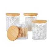 4 Pack Glass Qtip Holder Dispenser Glass Apothecary Jars with Lids Cotton Ball Swab Pad Holder Bathroom Essential Canisters Accessories Jars for Bathroom Organization Vanity Organizers - Retail: $24