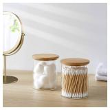 4 Pack Glass Qtip Holder Dispenser Glass Apothecary Jars with Lids Cotton Ball Swab Pad Holder Bathroom Essential Canisters Accessories Jars for Bathroom Organization Vanity Organizers - Retail: $24