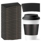 50 Pcs Coffee Sleeves Disposable Corrugated Kraft Paper Cup Sleeve Holder Protective Insulated Heat Espresso Coffee Cup Holder Fits 12, 16, 20, 22, 24 oz Hot Cold Drinks Cups(Black) - Retail: $9
