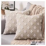 Set of 2 Decorative Throw Pillow Covers Rhombic Jacquard Pillowcase Soft Square Spring Cushion Case for Couch Sofa Bed Bedroom Living Room, 18x18 Inch, Beige - Retail: $16
