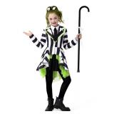 Spooktacular Creations Halloween Costume for Girls, Horror Black and White Vertical Striped Costume for Kids, Halloween Dress Up, Role Play, Cosplay Party
