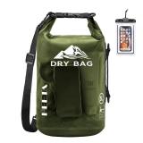 Dry Bag Waterproof for Women Men, Roll Top Lightweight Dry Storage Bag Backpack with Phone Case for Travel Swimming Boating Kayaking Paddle Board Camping Beach Accessories (Pitch Green, 20L) - Retail: