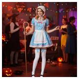 Adult Shepherdess Costume Set with Bonnet White Stockings With Blue Bow Shepherd