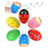 6 Pack Wooden Percussion Musical Shaker Prefilled Easter Eggs with Toys Inside Filled, Toddlers Easter Basket Stuffers Egg Fillers Montessori Toys Gifts for Kids Boys Girls Babies - Retail: $8