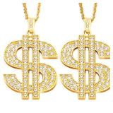 Spooktacular Creations 2 pcs Gold Dollar Chains Necklaces, Money Pendant Chain Hip Hop Dollar Sign Necklace Jewelry Halloween Accessory for Men Women Dress Up Party - Retail: $10