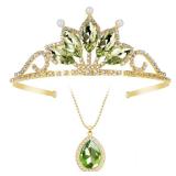 Princess Tiana Tiaras and Necklace for Women Green Princess Tiana Crown Birthday Halloween Party Princess Tiana Accessories - Retail: $19