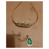 Princess Tiana Tiaras and Necklace for Women Green Princess Tiana Crown Birthday Halloween Party Princess Tiana Accessories - Retail: $19