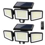 Solar Outdoor Lights 2500LM 210 LED Security Lights with Remote Control,3 Heads Motion Sensor Lights, IP65 Waterproof,270° Wide Angle Flood Wall Lights with 3 Modes(2 Packs) - Retail: $27