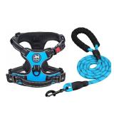 Dog Harness and Leash Combo, Escape Proof No Pull Vest Harness, with 5 Feet Leash, Reflective Adjustable Soft Padded Pet Harness with Handle for Small to Large Dogs(Blue,S) - Retail: $23
