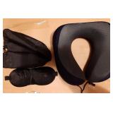 Travel Pillow 100% Pure Memory Foam Neck Pillow, Comfortable & Breathable Cover, Machine Washable, Airplane Travel Kit with 3D Contoured Eye Masks, Earplugs, and Luxury Bag, Standard (Blue) - Retail: 