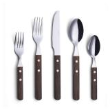 20 Piece Silverware Set, Service for 4, Stainless Steel Retro/Rivet Walnut Wood Tableware Kitchen Flatware Set Utensils, Includes Dinner Knives, Forks, Spoons, Salad Forks & Dessert Spoons - Retail: $