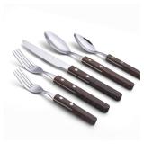 20 Piece Silverware Set, Service for 4, Stainless Steel Retro/Rivet Walnut Wood Tableware Kitchen Flatware Set Utensils, Includes Dinner Knives, Forks, Spoons, Salad Forks & Dessert Spoons - Retail: $