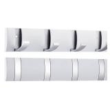 2 Pack White Wall Mounted Coat Rack Folding Aluminum Coat Rack with 4 Retractable Hooks for Space Saving Wall Hook Hangers Entryway Bathroom Livingroom Bedroom Hat - Retail: $24