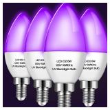 4 Pieces LED Black Light Bulb 6w E12 Base Blacklight Candle Bulb Glow in The Dark Party Level 395-400 Nm Halloween Black Lights for Home Stage DJ Disco, Body Paint, Neon Fluorescent Poster - Retail: $