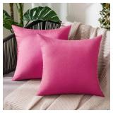 Pack of 2 Decorative Outdoor Solid Waterproof Throw Pillow Covers Faux Linen Garden Farmhouse Cushion Cases for Patio Tent Balcony Couch Sofa 18x18 Inch Hot Pink - Retail: $14