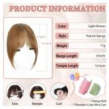 Clip in Bangs, 100% Real Human Hair Fake Clip on Bangs Hairpieces for Women French Bangs Light Auburn Brown Fringe with Temples Curved Curtain Bangs for Daily Wear
