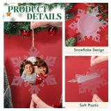 24 Pcs Christmas Snowflake Photo Ornament Decorations Clear Plastic Hanging Frame Family Snowflake Photo Ornament for Christmas Tree Home Decor Gifts