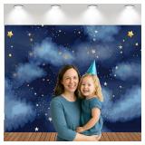 Stars Backdrop Night Sky Backdrop Twinkle Little Star Photography Background Blue Themed Happy 1st Birthday Party Banner Newborn Baby Shower Child Kids Portrait Photo Studio Props 7x5FT Vinyl - Retail