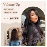 Black Wavy Wigs for Women Long Layered Wig with Curtain Bangs Long Black Layered Synthetic Wavy Body Wave Haircut Middle Part Natural Looking Hair for Women Daily Party Use 1B 24Inch - Retail: $26