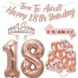 Rose Gold 18th Birthday Decorations for Girls Rose Gold 18th Birthday Banner 18th Birthday Sash 18th Tiara 40 Inch NO. 18 Rose Gold Foil Balloons Rose Gold Confetti Balloons 18th Rose Gold Party Set -
