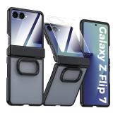 Samsung Galaxy Z Flip 7 Case with Ring Holder[Slim Design][Screen Protector][Hinge Protection] Translucent Matte Shockproof Protective Phone Case for Galaxy Z Flip 7(Ring Black) - Retail: $34