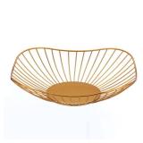 Short Curved-Edge Modern Creative Stylish Single Tier Dish, Metal Iron Wire Fruit Vegetables Bread Decorative Stand Serving Bowls Basket Holder (Square Dish) (Gold) - Retail: $14