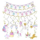 Unicorn Birthday Decorations, Rainbow Unicorn Party Supplies with Banner and Hanging Swirls for Girls Birthday Party - Retail: $9