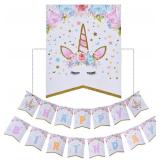 Unicorn Birthday Decorations, Rainbow Unicorn Party Supplies with Banner and Hanging Swirls for Girls Birthday Party - Retail: $9