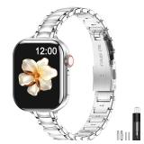 Thin Metal Bands Compatible with Apple Watch Band 38mm 40mm 41mm 42mm(Series 11 10),Slim Narrow Stainless Steel Strap for Women iWatch Bands Series 9 8 7 6 5 4 3 2 1 SE3/2/1`,Silver - Retail: $13