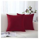 Decorative Burgundy Red Throw Pillow Covers Rustic Farmhouse Square Linen Burlap Soft Comfy Solid Cushion Couch Cases for Sofa Living Room (Set of 2, 20 x 20 Inches) - Retail: $19