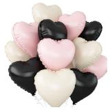 Black Pink blue Heart Balloons, 4Pcs 18Inch Black Cream Light Blue Pink Heart Shaped Foil Helium Polyester Film Balloons for Baby Shower Birthday Anniversary Wedding Engagement Party Decorations - Ret