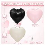 Black Pink blue Heart Balloons, 4Pcs 18Inch Black Cream Light Blue Pink Heart Shaped Foil Helium Polyester Film Balloons for Baby Shower Birthday Anniversary Wedding Engagement Party Decorations - Ret