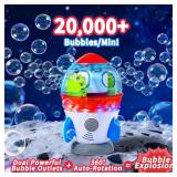 Rocket-Shaped Bubble Machine for Kids & Pets - Dual Powerful Bubble Outlets, Automatic 360Â° Rotation, Adjustable LED Lights & Music â Ideal for Indoor/Outdoor Birthday Parties - Retail: $38