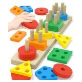 Montessori Toys for 1 2 3 Years Old Boys Girls Birthday Gifts, Wooden Sensory Toys for Ages 2-4 Kids Baby, Toddler Easter Basket Stuffers Learning Toy Activities Puzzles Ages 1-3 - Retail: $10