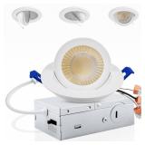 3 Inch 5CCT Gimbal Led Recessed Lighting with Junction Box, 2700K/3000K/3500K/4000K/5000K Selectable, 7W Eqv 80W, 360°+90° Adjustable Recessed Lights, 798LM Brightness - ETL (White, 1 Pack) - Retail