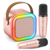 Mini Karaoke Machine for Kids Adults, 2026 TOP Birthday Gifts for Girls 3,4,5,6,7,8+Year Old Toddler Toys, Portable Bluetooth Speaker with 2 Wireless Karaoke Microphones Player Valentine Gifts(Rose) -