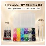 32500Pcs Rhinestones for Bedazzling, 3mm Bedazzler Kit with Flatback Rhinestones for Clothes Crafting Crafts Nails Clothing, Flat Back Resin Rainbow Colorful Colored Crystal with B 7000 Glue Clear - R