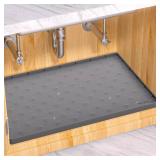 Under Sink Mat 34x22" Waterproof Silicone Cabinet Liner & Sink Protector for Kitchen & Bathroom, Multi-Purpose Organizers Tray for Pets, Laundry, Cat Litter Mat, Gray - Retail: $20"