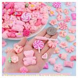 60PCS TINKRSTUFF Pink Slime Charms Cute Flatback Resin Charms for Slime, Random Kawaii Decoden Charm for Embellishments Phone Junk Case Charms Bulk Rainbow Bow Heart Lollipop, Scrapbooking DIY Decor -