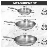 Tri-Ply Stainless Steel Frying Pans Set, 8"/10"/12" Cooking pans, PFOA&PTFE Free Skillet, Induction Cooking Pan, Dishwasher and Oven Safe, Fast & Even Heat, Heavy Duty and Detachable VISIBLE USE. - Re