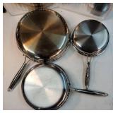 Tri-Ply Stainless Steel Frying Pans Set, 8"/10"/12" Cooking pans, PFOA&PTFE Free Skillet, Induction Cooking Pan, Dishwasher and Oven Safe, Fast & Even Heat, Heavy Duty and Detachable VISIBLE USE. - Re