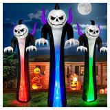 12FT Halloween Inflatables Decoration Outdoor Giant Pumpkin Reaper Ghost Built-in 3-Colored Rotation Flame LED Halloween Blow Up Yard Decorations Spooky Outdoor Party Yard Lawn(1PCS) - Retail: $50