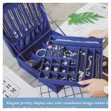 Velvet Jewelry Box Organizer for Women, 2 Layer Jewelry Display Storage Holder Case for Necklace Earrings Bracelets Rings -Navy - Retail: $31