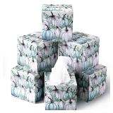 6 Pack Thanksgiving Pumpkin Facial Tissue Cube Boxes 2 Ply 480 Sheets Fall Paper Facial Square Disposable Tissues Cube Box Travel Size for Autumn Thanksgiving Home Bathroom Kitchen