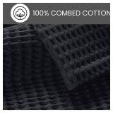 Waffle Blanket Prewashed 100% Combed Cotton - Soft, Lightweight, and Breathable - All-Season Cozy Blanket for Bed, Couch, or Sofa - 90x102 Inch King Thermal Throw Blanket Charcoal